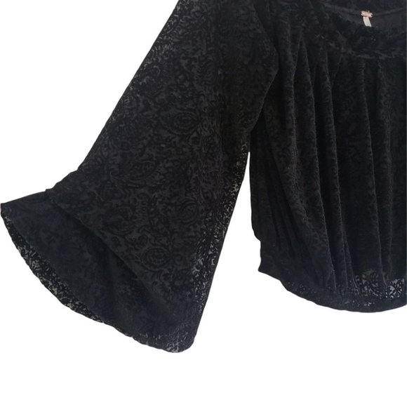 Free People Ginger Berry burnout velvet off the shoulder top black XS - Picture 8 of 12